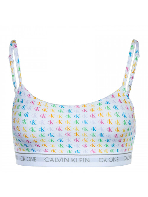 Dámska športová podprsenka Calvin Klein CK ONE Unlined Bralette Logo Pride biela