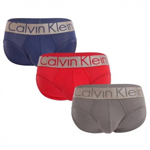 Pánske slipy Calvin Klein Cotton Stretch 3-pack červené, modré, sivé Pánske slipy Calvin Klein Cotton Stretch 3-pack červené, modré, sivé