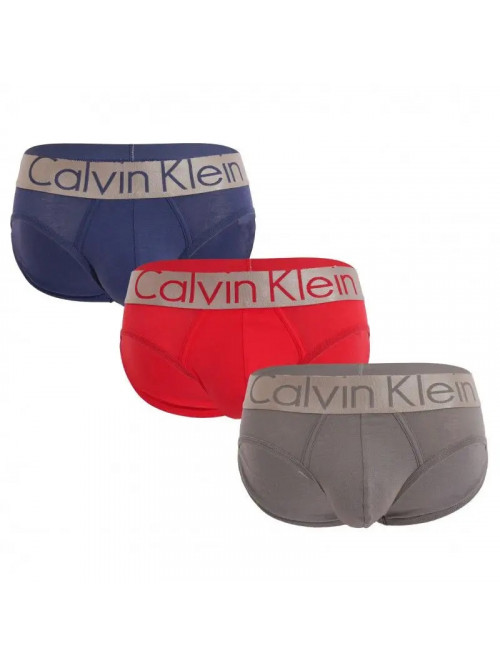 Pánske slipy Calvin Klein Cotton Stretch 3-pack červené, modré, sivé