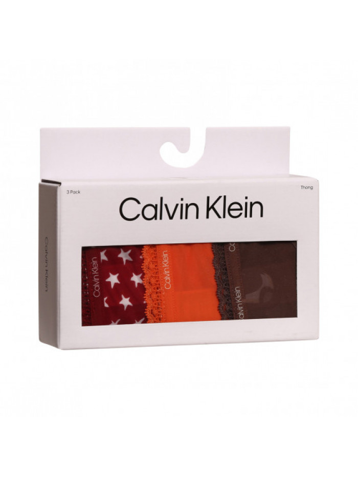 Dámske tangá Calvin Klein Bottoms up Refresh Thong hnedé, oranžové, bordové s hviezdičkami 3-pack