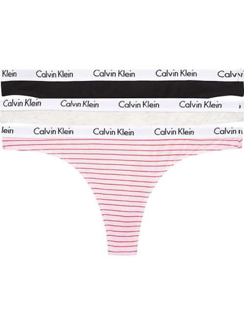 Dámske tangá Calvin Klein Carousel Thong sivé, čierne, ružové s pásikmi 3-pack 
