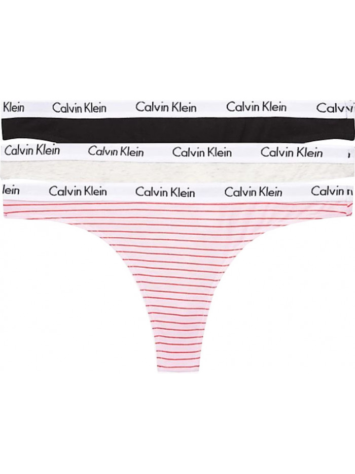 Dámske tangá Calvin Klein Carousel Thong sivé, čierne, ružové s pásikmi 3-pack 