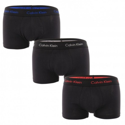 Pánske boxerky Calvin Klein Cotton Stretch Low Rise Trunk čierne s farebným nápisom 3-pack Pánske boxerky Calvin Klein Cotton Stretch Low Rise Trunk čierne s farebným nápisom 3-pack