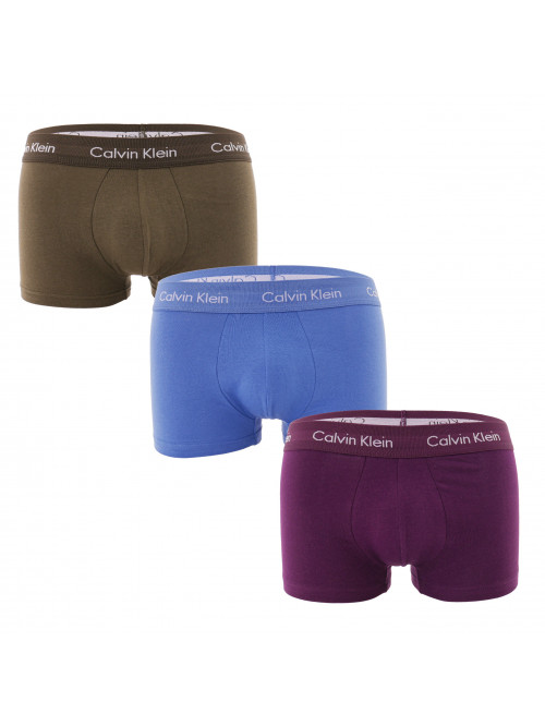 Pánske boxerky Calvin Klein Cotton Stretch Low Rise Trunk svetlomodré, zelené, fialové 3-pack