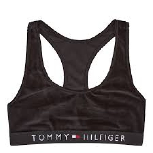 Dámska športová podprsenka Tommy Hilfiger Unlined Bralette Velour čierna Dámska športová podprsenka Tommy Hilfiger Unlined Bralette Velour čierna