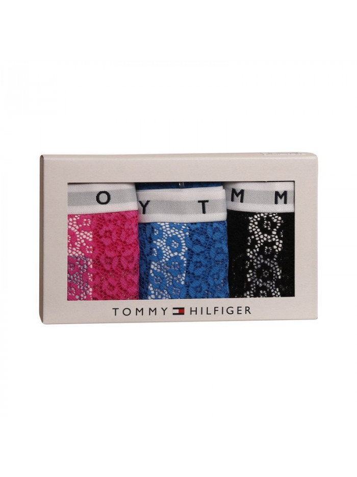 Dámske nohavičky s čipkou Tommy Hilfiger Full Lace Bikini 3-pack viacfarebné - ružové, čierne, modré