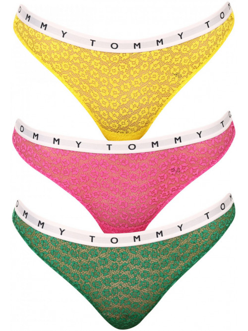 Dámske tangá s čipkou Tommy Hilfiger Full Lace Thong 3-pack viacfarebné - žlté, ružové, zelené