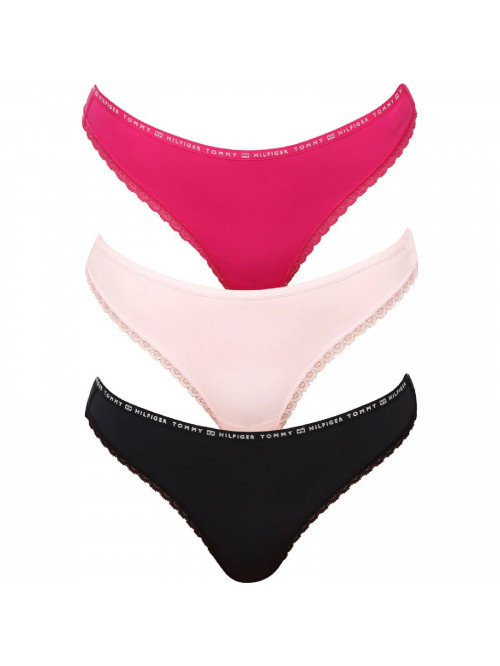 Dámske tangá Tommy Hilfiger Recycled Micro Lace Thong svetloružové, tmavoružové, čierne 3-pack 