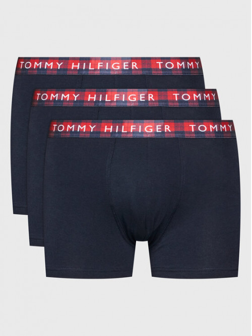 Pánske boxerky Tommy Hilfiger Trunk Printed WB čierne s kockovaným pásom 3-pack