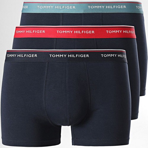 Pánske boxerky Tommy Hilfiger Premium Essentials WB Trunk Tmavomodré s čiernym, mätovým a červeným pásom 3-pack