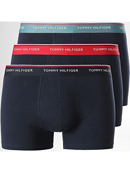 Pánske boxerky Tommy Hilfiger Premium Essentials WB Trunk Tmavomodré s čiernym, mätovým a červeným p...