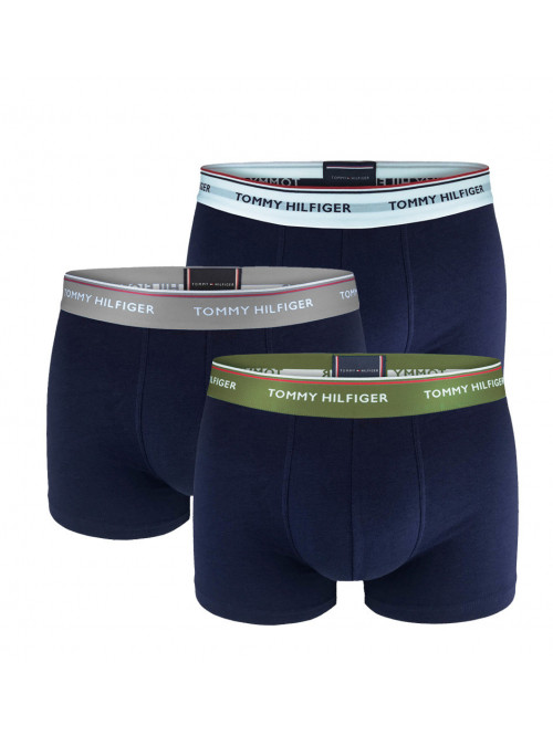 Pánske boxerky Tommy Hilfiger Premium Essentials WB Trunk 3-pack Tmavomodré s farebným pásom