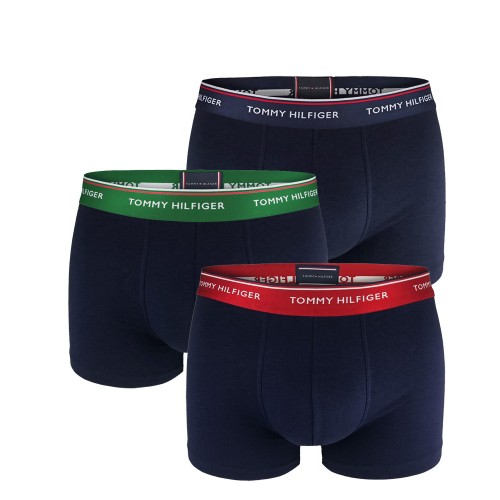 Pánske boxerky Tommy Hilfiger Premium Essentials WB Trunk Tmavomodré s čiernym, zeleným a červeným pásom 3-pack