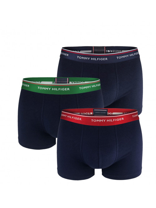 Pánske boxerky Tommy Hilfiger Premium Essentials WB Trunk Tmavomodré s čiernym, zeleným a červeným p...