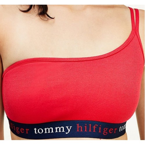 Dámska podprsenka Tommy Hilfiger Asymetric Bralette Stretch Organic Cotton červená Dámska podprsenka Tommy Hilfiger Asymetric Bralette Stretch Organic Cotton červená