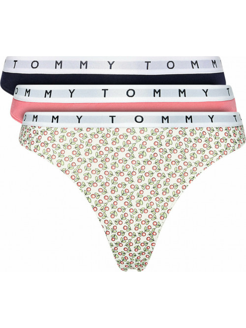 Dámske tangá Tommy Hilfiger Print Thong 3-pack viacfarebné - ružové, biele, čierne