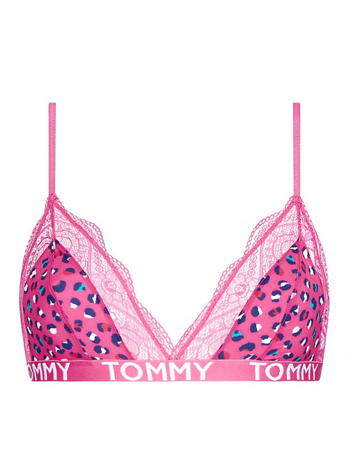 Dámska podprsenka Tommy Hilfiger Print Stretch Lace Triangle Bra ružová