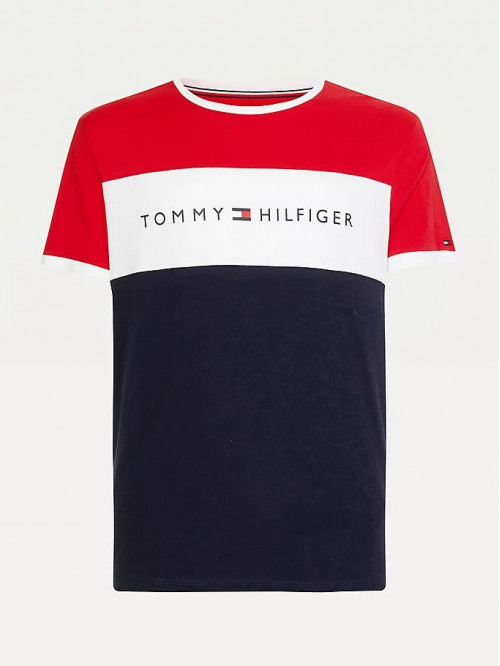 Pánske tričko Tommy Hilfiger CN SS Tee Logo Flag červené