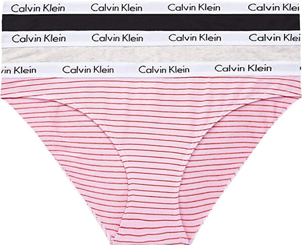 Dámske nohavičky Calvin Klein Carousel Bikini sivé, čierne, ružové s pásikmi 3-pack