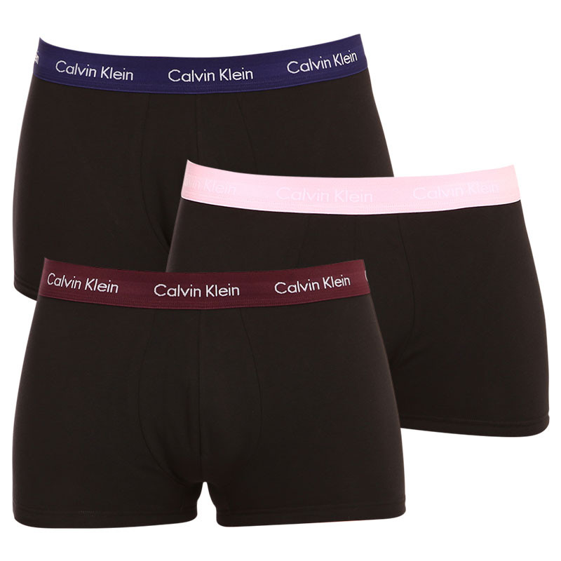 Pánske boxerky Calvin Klein Cotton Stretch čierne 3-pack - tmavomodrý, fialový a ružový pás
